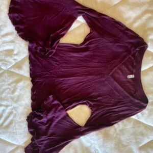 Intimately free people sheer maroon V neck flows bell sleeve large